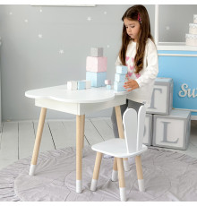 Столик хмаринка з нішею яка підіймається 54х68х50 і стільчик вушка зайчика 26.5х26х25, стіл та стілець в дитячу, білий