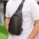 Чоловічий слінг шкіряний 32х18х8, сумка рюкзак на плече зерниста, бананка для документів23242 чорна