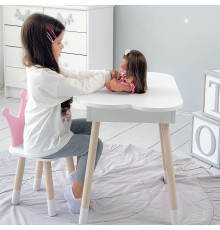 Столик хмаринка з зручною нішею 54х68х50 і стільчик корона 26.5х26х25, стіл та стілець в дитячу, білий з рожевим