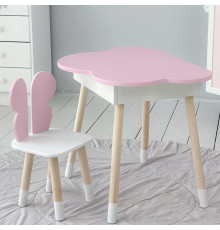 Столик хмаринка з нішею 54х68х50 і стільчик спинка в формі метелика 26.5х26х25, стіл та стілець в дитячу, рожевий з білим