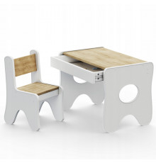 Столик та стільчик для дитини 70×45×51, дитячий гральний стіл та стілець, білий з деревом