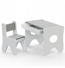 Столик та стільчик для дитини 70×45×51, дитячий гральний стіл та стілець, білий з сірим