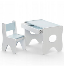 Столик та стільчик для дитини 70×45×51, дитячий гральний стіл та стілець, білий з блакитним