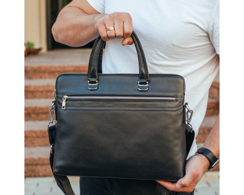 Шкіряна чоловіча ділова сумка 38x29x8, папка портфель для роботи Tiding Bag 30987 чорна