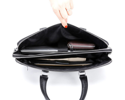 Шкіряна чоловіча ділова сумка 38x29x8, папка портфель для роботи Tiding Bag 30987 чорна