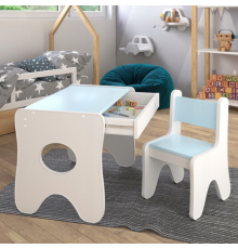 Набір дитячих меблів столик з ящиком та стільчик 70×45×51, стіл та стілець для дітей, білий з блакитним