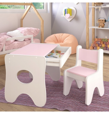 Набір дитячих меблів столик з ящиком та стільчик 70×45×51, стіл та стілець для дітей, білий з рожевим
