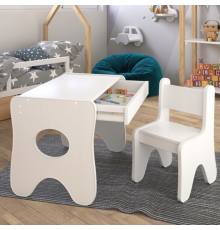 Набір дитячих меблів столик з ящиком та стільчик 70×45×51, стіл та стілець для дітей, білий