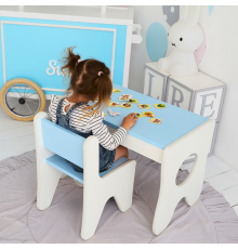 Комплект дитячих меблів столик та стільчик 70×45×51, стіл та стілець у дитячу, білий з блакитним