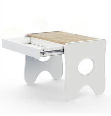 Зручний столик в дитячу кімнату 70×45×51, дитячий гральний стіл з шухлядкою, білий з деревом