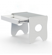 Зручний столик у дитячу кімнату 70×45×51, дитячий ігральний стіл із ящиком, білий з сірим