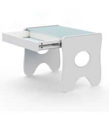 Зручний столик у дитячу кімнату 70×45×51, дитячий ігральний стіл із ящиком, білий з блакитним