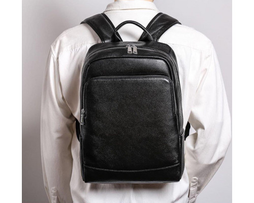 Рюкзак чоловічий шкіряний 28х40х14, міська сумка наплічна для ноутбука та документів, чорний