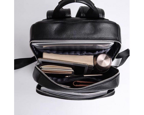 Рюкзак чоловічий шкіряний 28х40х14, міська сумка наплічна для ноутбука та документів, чорний