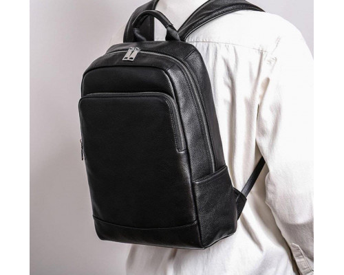 Рюкзак чоловічий шкіряний 28х40х14, міська сумка наплічна для ноутбука та документів, чорний