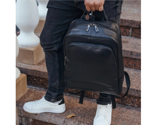 Рюкзак чоловічий шкіряний 28х40х14, міська сумка наплічна для ноутбука та документів, чорний