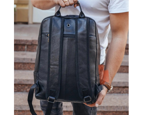 Рюкзак чоловічий шкіряний 28х40х14, міська сумка наплічна для ноутбука та документів, чорний