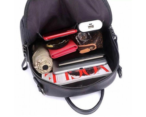 Жіночий шкіряний рюкзак міський 23х32х13, сумка для міста, подорожей та відпочинку, чорна