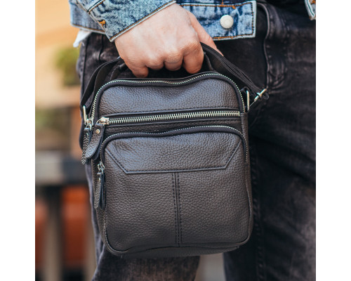 Чоловічий шкіряний месенджер 18x22x8, сумка планшет через плече Tiding Bag A25F-1519A чорний
