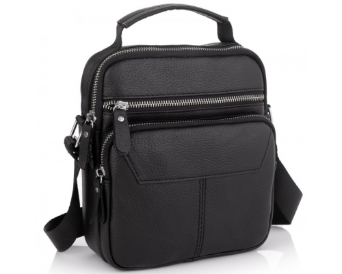 Чоловічий шкіряний месенджер 18x22x8, сумка планшет через плече Tiding Bag A25F-1519A чорний