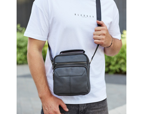Чоловічий шкіряний месенджер 18x22x8, сумка планшет через плече Tiding Bag A25F-1519A чорний