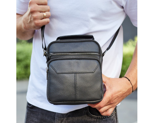 Чоловічий шкіряний месенджер 18x22x8, сумка планшет через плече Tiding Bag A25F-1519A чорний