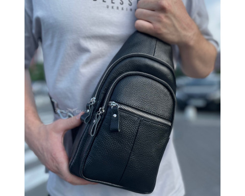 Чоловіча сумка-слінг шкіряна 18х32х7, крос боді для прогулянок Tiding Bag A25F-5060A чорна
