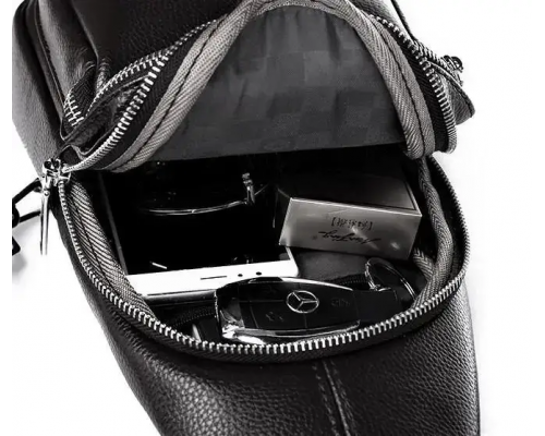 Чоловіча сумка-слінг шкіряна 18х32х7, крос боді для прогулянок Tiding Bag A25F-5060A чорна