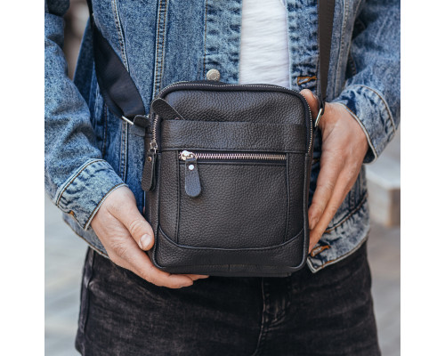 Чоловіча шкіряна сумка планшет 18х21х7, барсетка через плече Tiding Bag LA3314-1BL чорна