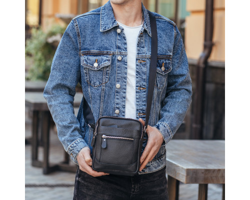 Чоловіча шкіряна сумка планшет 18х21х7, барсетка через плече Tiding Bag LA3314-1BL чорна