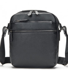 Чоловіча шкіряна сумка через плече 23х26х8, барсетка для телефону та документів Tiding Bag 711511 чорна