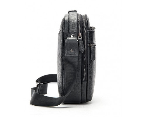 Чоловіча шкіряна сумка через плече 23х26х8, барсетка для телефону та документів Tiding Bag 711511 чорна