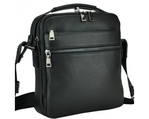 Чоловіча шкіряна сумка через плече 23х26х8, барсетка для телефону та документів Tiding Bag 711511 чорна