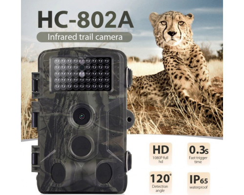 Фотопастка Suntek HC-802A з датчиком руху та нічним зніманням, огляд 120°, захист IP65, дальність 20м — ідеальна камера для охорони.