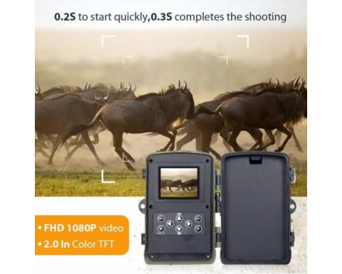 Фотопастка Suntek HC-810A з датчиком руху та нічним зніманням, огляд 120°, дальність 20 м, захист IP65. Камера для охорони території.