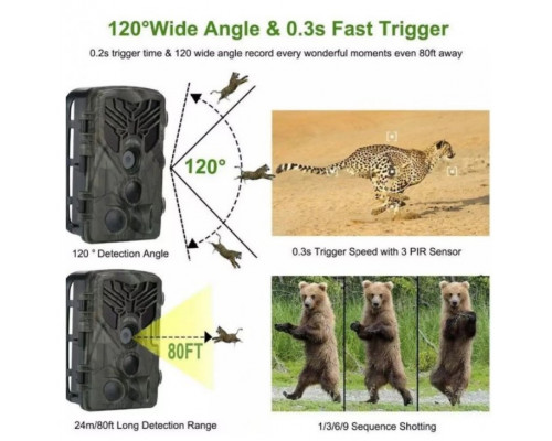 Фотопастка Suntek HC-810A з датчиком руху та нічним зніманням, огляд 120°, дальність 20 м, захист IP65. Камера для охорони території.