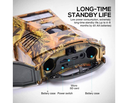 Фотопастка HT001B з датчиком руху та нічною зйомкою, Full HD 1080P, захист IP54