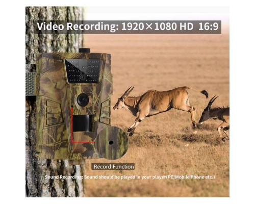 Фотопастка HT001B з датчиком руху та нічною зйомкою, Full HD 1080P, захист IP54