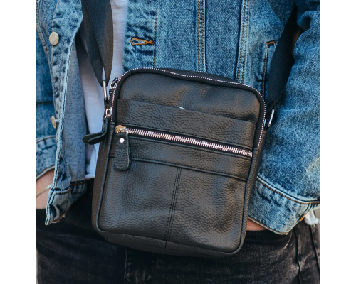 Сумка-барсетка чоловіча 19х22х5, месенджер через шкіряне плече Tiding Bag BON6165 чорний