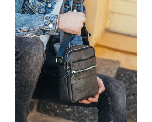 Сумка-барсетка чоловіча 19х22х5, месенджер через шкіряне плече Tiding Bag BON6165 чорний