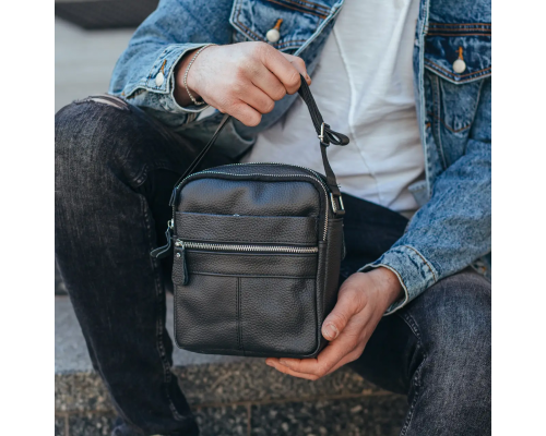 Сумка-барсетка чоловіча 19х22х5, месенджер через шкіряне плече Tiding Bag BON6165 чорний