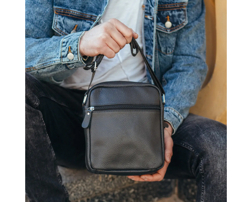 Сумка-барсетка чоловіча 19х22х5, месенджер через шкіряне плече Tiding Bag BON6165 чорний