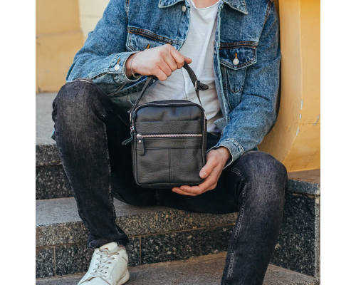Сумка-барсетка чоловіча 19х22х5, месенджер через шкіряне плече Tiding Bag BON6165 чорний