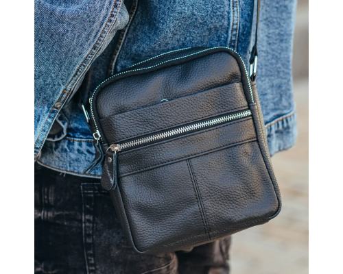 Сумка-барсетка чоловіча 19х22х5, месенджер через шкіряне плече Tiding Bag BON6165 чорний