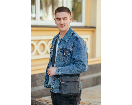 Сумка-барсетка чоловіча 19х22х5, месенджер через шкіряне плече Tiding Bag BON6165 чорний