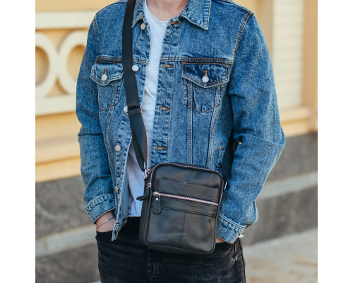 Сумка-барсетка чоловіча 19х22х5, месенджер через шкіряне плече Tiding Bag BON6165 чорний