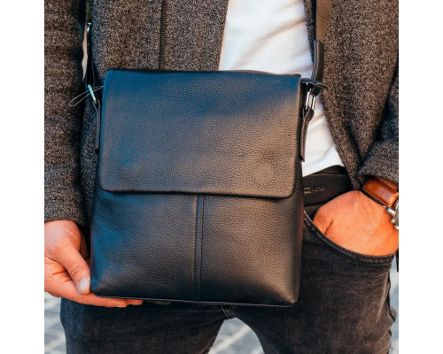 Чоловіча сумка планшет через плече 23х26х6, шкіряна барсетка Tiding Bag SK A75-181 чорна