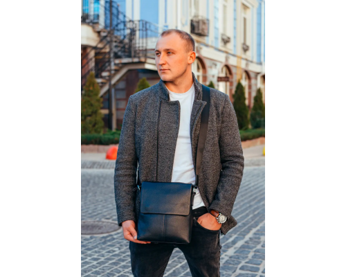 Чоловіча сумка планшет через плече 23х26х6, шкіряна барсетка Tiding Bag SK A75-181 чорна
