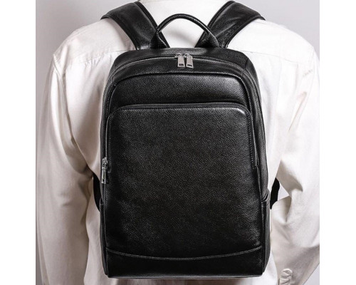 Чоловічий рюкзак шкіряний міський для ноутбука 28х40х14, сумка на спину для студента Tiding Bag , чорна