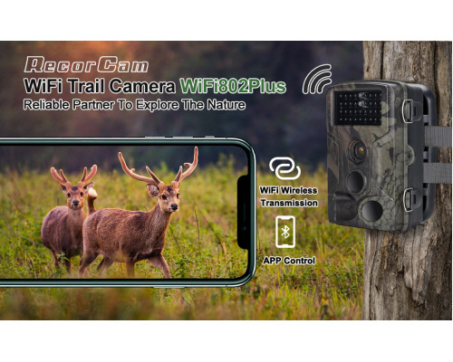 Фотопастка Suntek WiFi802 Plus з дальністю до 20 м, кут огляду 90°, захист IP65.